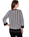 RUBY RD 77963 TEXTURE STRIPE BUTTON SWEATER BLK/WHT