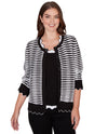 RUBY RD 77963 TEXTURE STRIPE BUTTON SWEATER BLK/WHT