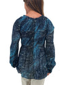 KEREN HART 79042 PLEATED RUFFLE NECK BLOUSE NAVY TURQUOISE MULTI
