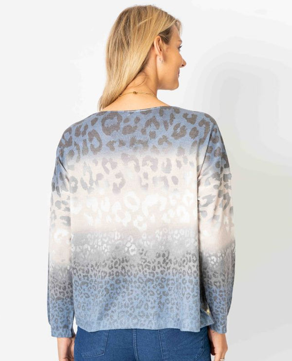 MADE IN ITALY 8001C CHEETAH PRINT SWEATER BLUE