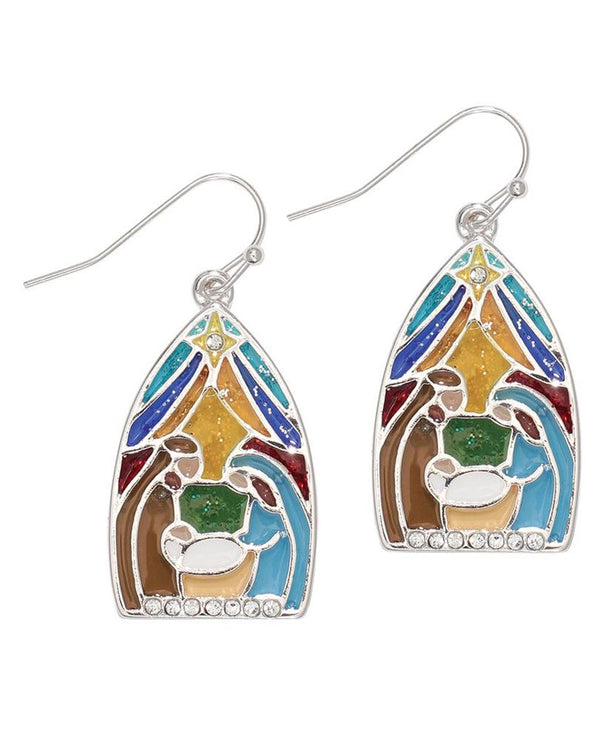 PERIWINKLE STAINED GLASS NATIVITY EARRING 8120335