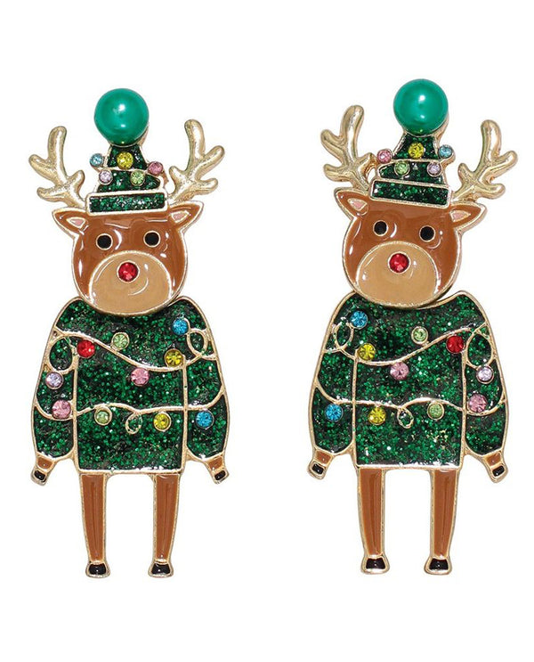 PERIWINKLE GREEN RUDOLPH WITH CRYSTALS EARRING 8120559