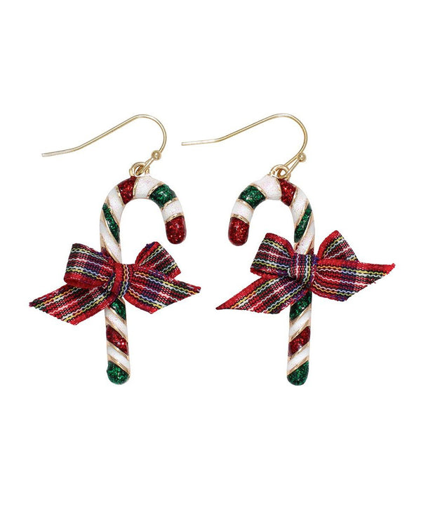 PERIWINKLE CANDY CANE WITH PLAID BOW EARRING 8120824