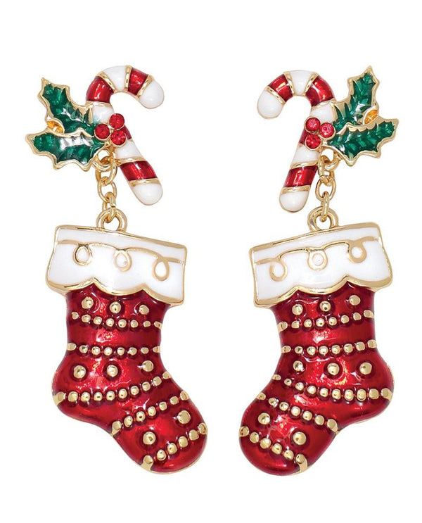 PERIWINKLE CANDY CANE STOCKING DANGLES EARRING 8120916