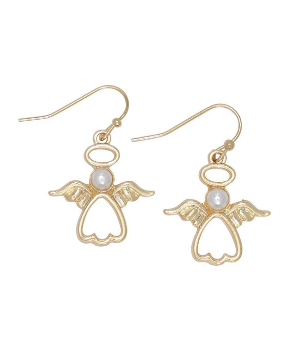 PERIWINKLE GOLD ANGEL WITH PEARL EARRINGS 8121213
