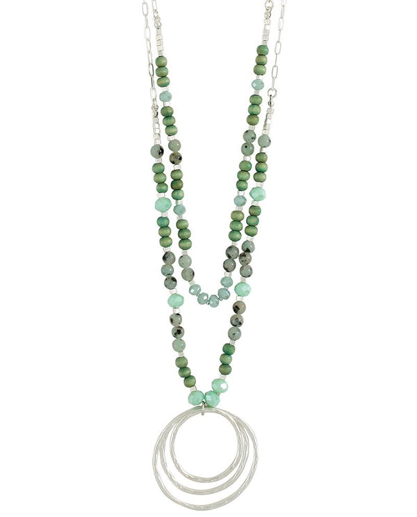 HAMMERED RINGS W GREEN BEADS NECKLACE 8151463