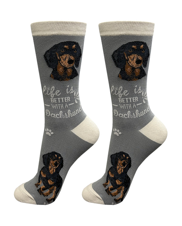 840-14 DACHSHUND-BLACK LIFE IS BETTER SOCK