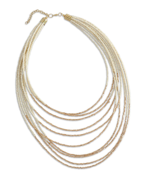 K&K 85119A ASSORTED 10 STRAND GOLD & SEED BEAD NECKLACE IVORY
