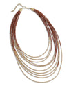 K&K 85119A ASSORTED 10 STRAND GOLD & SEED BEAD NECKLACE RUST