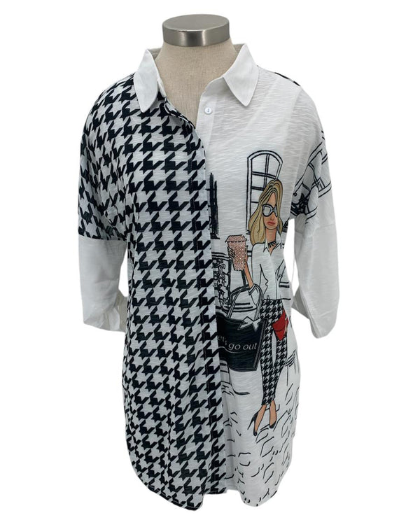 NEW LABEL 88626-A LETS GO OUT HOUNDSTOOTH SHIRT