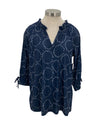 NEW LABEL 88699 RUFFLE NECK PRINT TOP NAVY