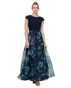 SLNY 9141141 GOWN WITH FLORAL ORGANZA SKIRT NAVY MULTI
