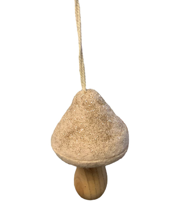 95323 MUSHROOM GLITTER TOPPED ORNAMENT BEIGE