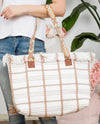 ACCESSORIZE ME FB263 CHECK PATTERN FRINGE TOP TOTE IVORY