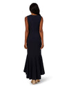ADRIANNA PAPELL AD5E212110 RUFFLE FLOUNCE CREPE GOWN MIDNIGHT
