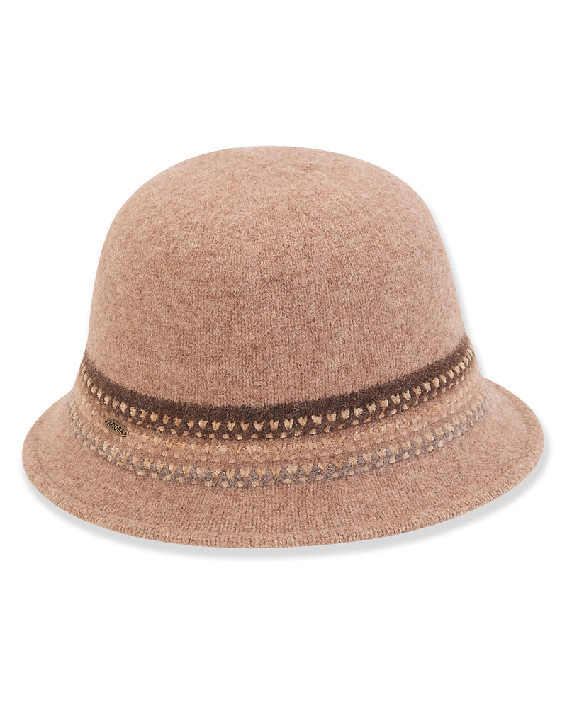 ADORA AD1330 WOOL CLOCHE STRIPE TRIM HAT BEIGE