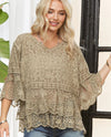 ADORA CET3907 CROCHET 3/4 SLEEVE TOP BEIGE