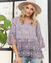 ADORA CET3907 CROCHET 3/4 SLEEVE TOP PURPLE
