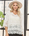 ADORA CET3907 CROCHET 3/4 SLEEVE TOP WHITE
