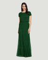 ADRIANNA PAPELL 191906100 BLOUSON BEADED GOWN  DUSTY EMERALD