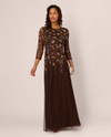 ADRIANNA PAPELL AD5E212393 LONG SLEEVE BEADED GOWN chocolate
