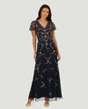 ADRIANNA PAPELL AD5E212577 V NECK FLUTTER SLEEVE DRESS NAVY ROSE GOLD