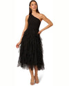 ADRIANNA PAPELL ADAE212332 ONE SHOULDER TULLE DRESS BLACK 0001