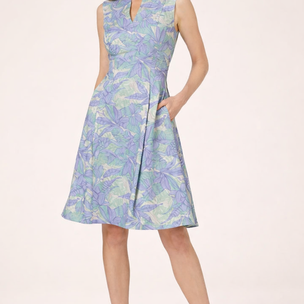 adrianna papell midi dress formal Sleeveless Floral Beaded Ruffle Midi Dress In Deep Azure