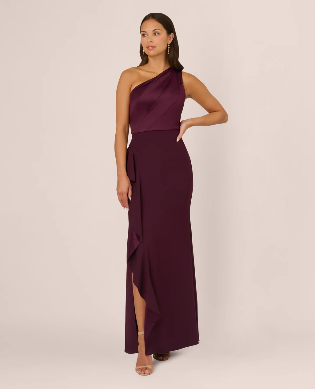ADRIANNA PAPELL AP1E209309 ONE SHOULDER CASCADE RUFFLE GOWN ADRIANNA PAPELL AP1E209309 ONE SHOULDER CASCADE RUFFLE GOWN