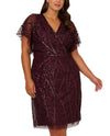 ADRIANNA PAPELL AP1E211543 BEADED DOLEMAN DRESS DK AMETHYST