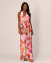 ADRIANNA PAPELL AP1E212082 FLORAL CHIFFON GOWN pink orange