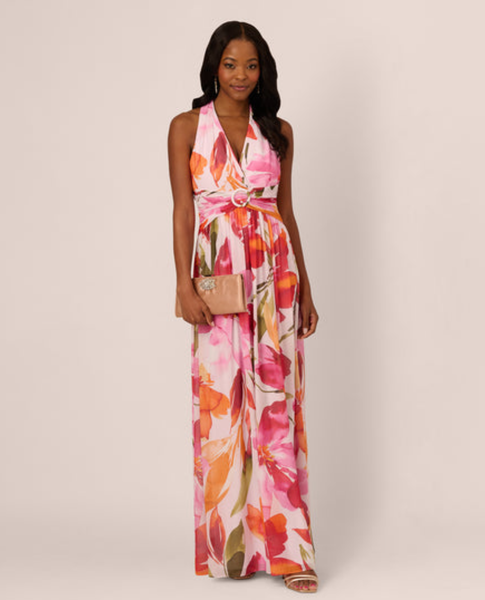 adrianna papell floral dress Amazon.com: Adrianna Papell Sleeveless Printed Floral Chiffon Halter Neck  Gown Black Multi 14 : Clothing, Shoes & Jewelry