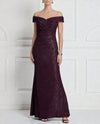 ADRIANNA PAPELL AP1E212283 JACQUARD OFF SHOULDER GOWN wine/black