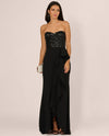 ADRIANNA PAPELL AP1E212614 STRAPLES BEADED MESH GOWN BLACK