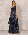 AIDAN MATTOX MD1E209783 ONE SHOULDER GOWN metallic navy