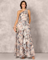 AIDAN MATTOX MD1E209791 ONE SHOULDER JACQUARD PRINT GOWN BLUE MULTI