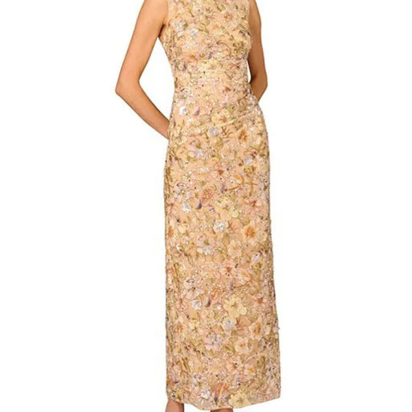 aidan by aidan mattox dresses EMBROIDERED MESH FLORAL GOWN jingle-bell COLOR:DEEP PLUM Plunging V Men's Black Tuxedo Suit