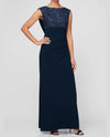 ALEX EVENINGS 81122791 STRETCH CREPE V-BACK GOWN NAVY