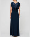 ALEX EVENINGS 81122791 STRETCH CREPE V-BACK GOWN NAVY BACK