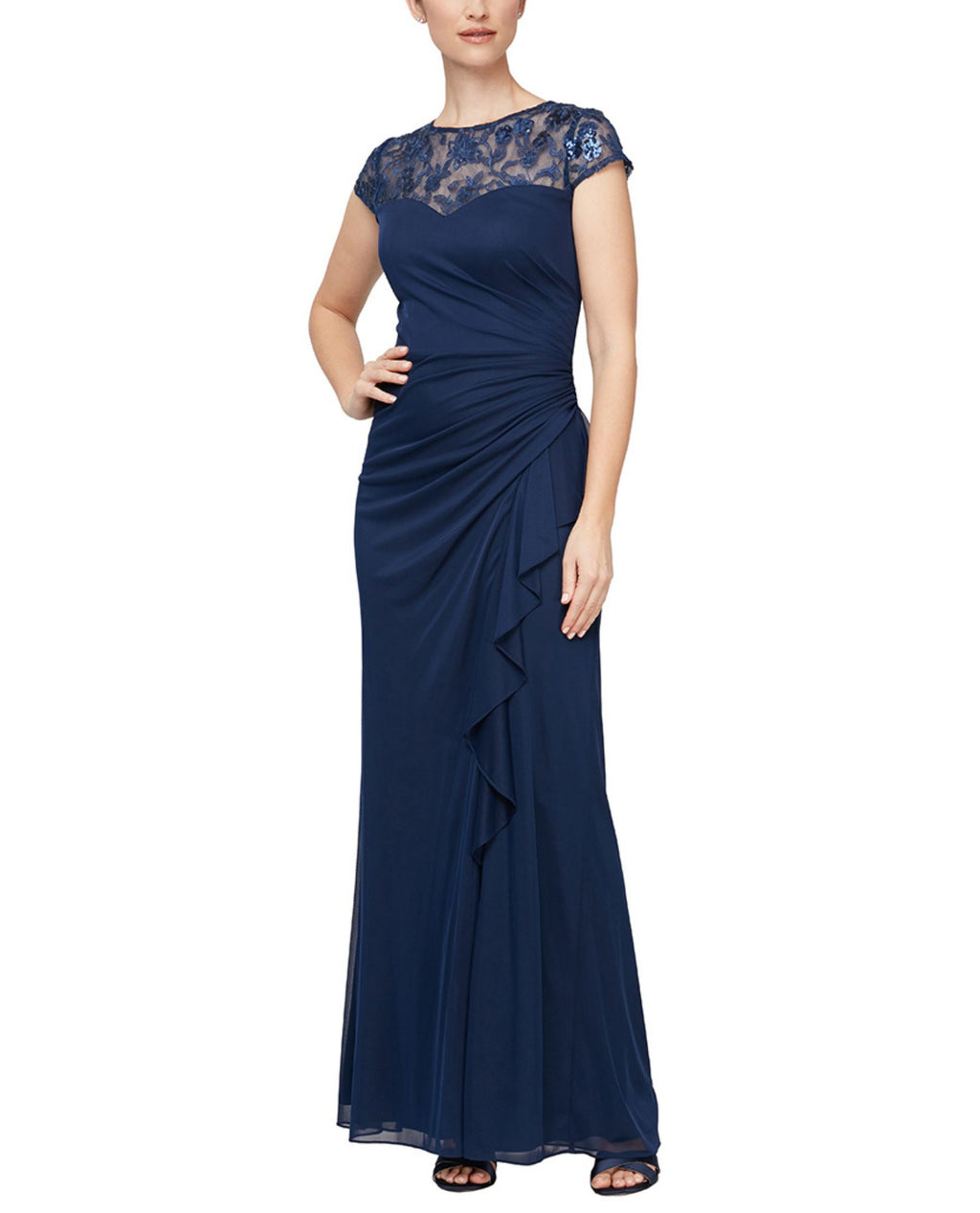alex evenings lace top dress ALEX EVENINGS 81171507 LACE TOP JERSEY GOWN