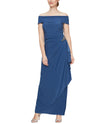 ALEX EVENINGS 81351528 OFF SHOULDER JERSEY GOWN wedgewood