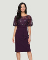 ALEX EVENINGS 8160542 MOCK 2 PC SHORT DRESS EGGPLANT