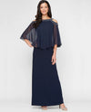 ALEX EVENINGS 8160591 BEADED ILLUSION DRAMATIC GOWN NAVY