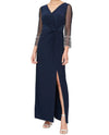 ALEX EVENING 84351595 WOMENS BEADED SLEEVE GOWN DARK NAVY