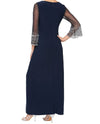 ALEX EVENING 84351595 WOMENS BEADED SLEEVE GOWN DARK NAVY BACK
