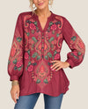 ALL ABOUT HER 6211 3/4 SLEEVE EMBROIDERED BLOUSE wine