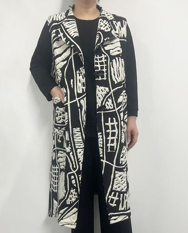 CREATION AM548 LONG VEST BLACK/WHITE