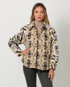 MYSTREE ANN-60824 COLOR BLOCK BUTTON DOWN JACKET OATMEAL/LVND