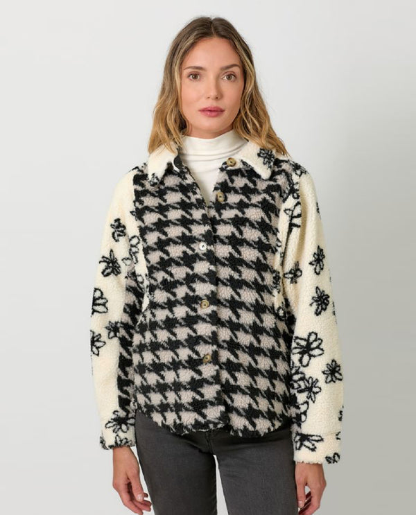 MYSTREE ANN-60824 COLOR BLOCK BUTTON DOWN JACKET STONE/BLACK