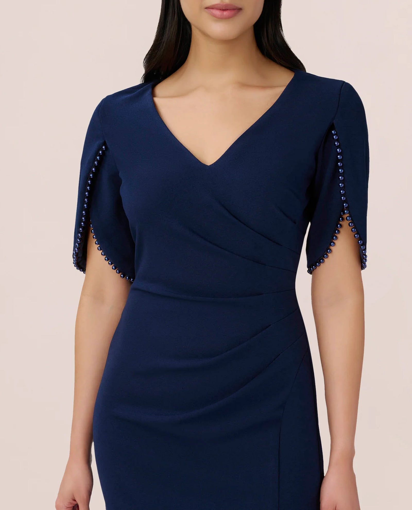 adrianna papell pearl trim cocktail dress Adrianna Papell Pearl Trim Crepe Midi Dress